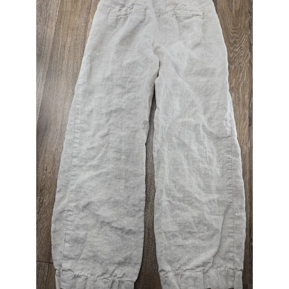 Reformation Women's 0P Cropped Wide Leg Linen Pant Beige Oatmeal Flax